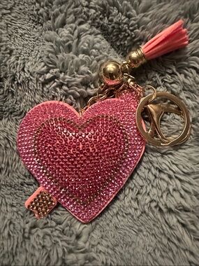 Pink Crystal Heart Keychain Bag Charm